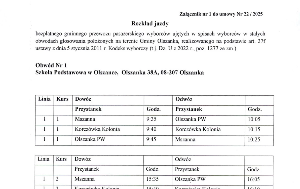 Rozkład jazdy - WYBORY 2025