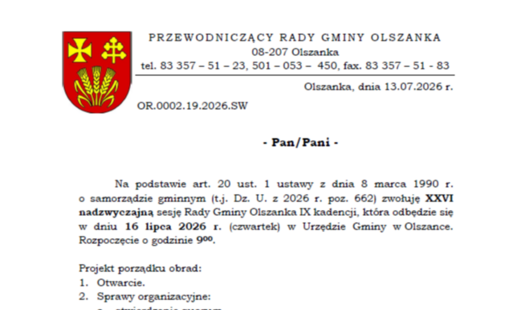 Zawiadomienie o sesji nadzwyczajnej