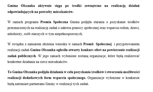 Gmina Olszanka aktywnie sięga po środki zewnętrzne na realizację działań odpowiadających na potrzeby mieszkańców. 