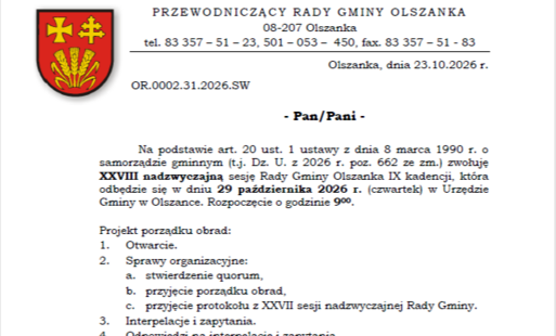 Zawiadomienie o sesji nadzwyczajnej